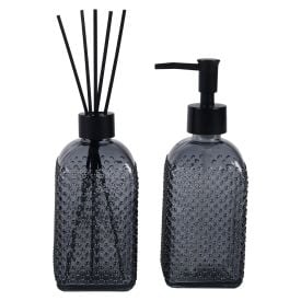 Jogo de Porta Sabonete e Difusor em Vidro 400Ml Uz - Preto