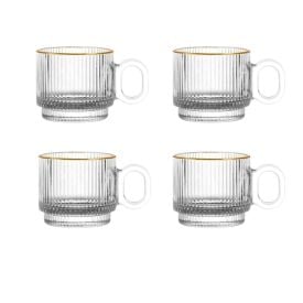 Jogo 4 Canecas Vidro Borda Dourada Hauskraft 90Ml - GRAFFIATO