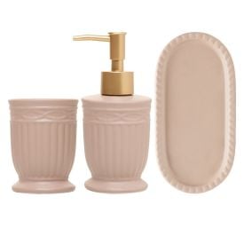 Jogo de Banheiro Cer&acirc;mica Greece 3 Pe&ccedil;as Lyor - BEGE