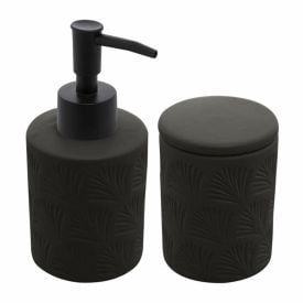 Jogo De Banheiro De Cerâmica Leaf 2 Peças - Preto
