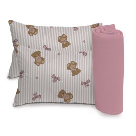 Jogo de Cama Bebê 100% Algodão Havan Baby 3 pçs - URSO ROSA