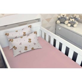 Jogo de Cama Bebê 100% Algodão Havan Baby 3 pçs - URSO ROSA