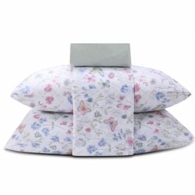 Jogo De Cama Casal 100% Algodão Royale Havan Casa 4 Peças - Beatriz Flowers Branco