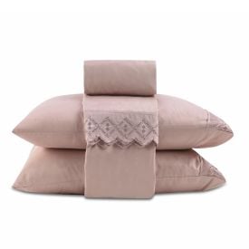 Jogo De Cama Casal 100% Poliéster Com Renda Havan Casa 4 Pçs - Rosa