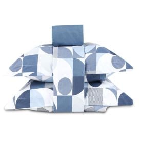 Jogo De Cama Casal Percal 200 Fios Buona Fortuna 4 Pçs - Lorenzo Azul 