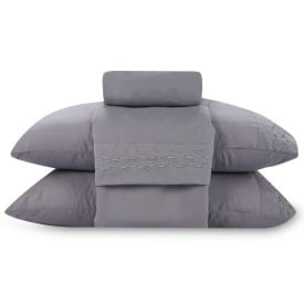 Jogo de Cama Casal Bordado Havan Casa 4 p&ccedil;s - Cinza Amianto