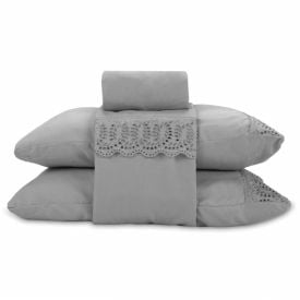 Jogo de Cama Imperial Casal com Renda Havan Casa 4 p&ccedil;s - Cinza Amianto