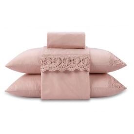 Jogo de Cama Imperial Casal com Renda Havan Casa 4 p&ccedil;s - Rosa