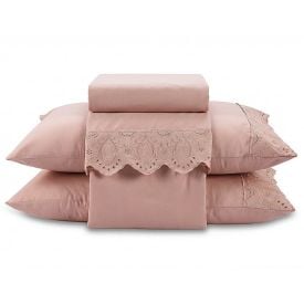 Jogo de Cama Casal Imperial com Renda Havan Casa 4 p&ccedil;s - Rosa