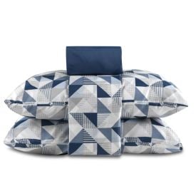 Jogo De Cama Casal Microfibra 150 Fios Havan Casa 4 Peças - Log Geo Azul
