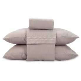 Jogo de Cama Imperial Casal com Bordado Havan Casa 4 p&ccedil;s - Bege