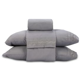 Jogo de Cama Imperial Casal com Bordado Havan Casa 4 pçs - Cinza