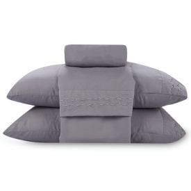 Jogo de Cama Imperial King Bordado Havan Casa 4 Peças - Cinza Amianto