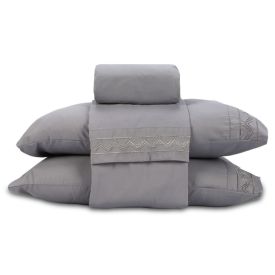 Jogo de Cama Imperial King Bordado Havan Casa 4 Peças - Cinza