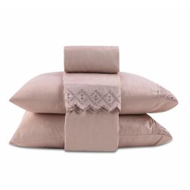 Jogo De Cama King 100% Poliéster Com Renda Havan Casa 4 Pçs - Rosa