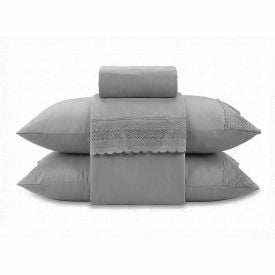 Jogo de Cama King Renda Imperial Havan Casa 4 p&ccedil;s - Cinza Amianto