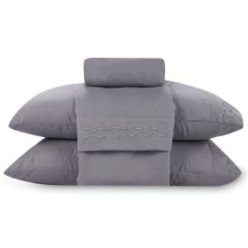 Jogo de Cama Queen Bordado Imperial 4 pçs Havan Casa - Cinza Amianto
