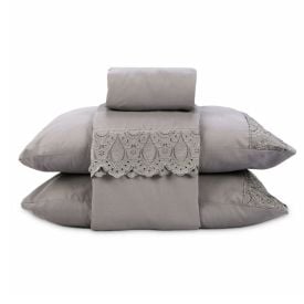 Jogo de Cama Queen Imperial com Renda Havan Casa 4 p&ccedil;s - Cinza Amianto