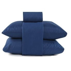 Jogo De Cama Queen Micro Percal Liso Havan Casa 4 Peças - Azul Marinho 