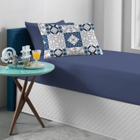 Jogo de Cama Solteiro Malha Solecasa Havan Casa 2 pçs - Cali Azul Profundo