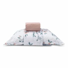 Jogo de Cama Solteiro Percal Buona Fortuna 3 pçs - Aurora Poa Rosa