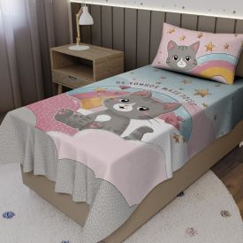 Jogo De Cama Solteiro Clube Do Abraço Havan Casa 2 Pçs - Nina Gata