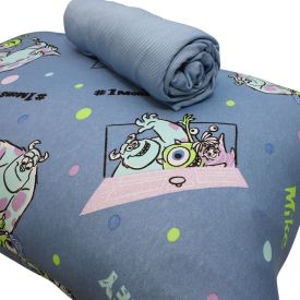 Jogo de Cama Solteiro Malha Estampado Disney - Sulley e Mike Azul