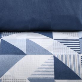 Jogo de Cama Solteiro Napoli Havan Casa 3 Peças - Log Geo Azul