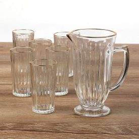 Jogo De Jarra Com Copos Melina Filete Dourado Hauskraft - 7 Peças