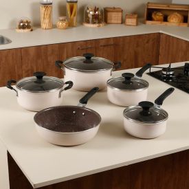 Jogo de Panelas Indução Tunis Tramontina 5 Peças - Rosa Trufado