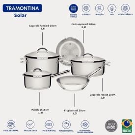 Jogo De Panelas Indução Tramontina Solar 5 Pçs - Aço Inox