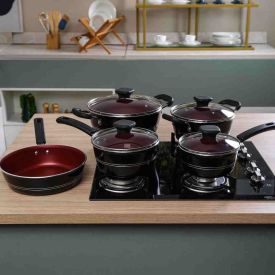 Jogo De Panelas Sicília Tramontina 5 Peças - Preto e Vermelho