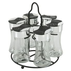 Jogo De Porta Condimentos Com Suporte Redondo Havan Casa 6 Peças - Preto