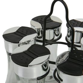 Jogo De Porta Condimentos Com Suporte Redondo Havan Casa 6 Peças - Preto