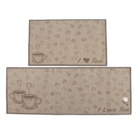 Jogo De Tapetes Napoli Para Cozinha 2 Peças Havan - I Love Tea Bege