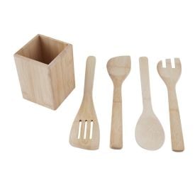 Jogo De Utensílios Com Suporte Finecasa 4 Peças - Bambu