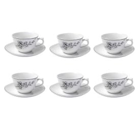 Jogo de Xícaras com Pires Porcelana Jasmine Havan Casa 12 Peças - Estampado