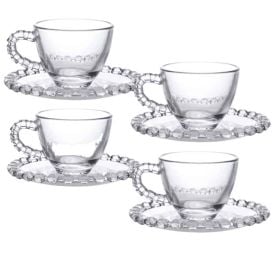 Jogo De Xicaras De Café Com Pires L Hermitage 80Ml 8 Peças - Transparente 