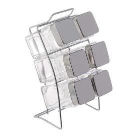 Jogo Porta Condimentos com Suporte Square Euro Home 6 Peças - Vidro
