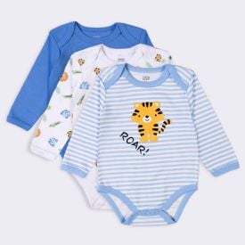 Kit Bebê Body Manga Longa 3 Peças Yoyo Baby Blue Leao