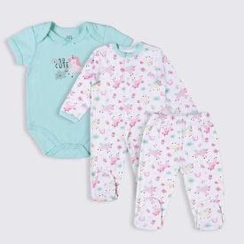 Kit Bebê Macacão, Body e Calça Yoyo Baby