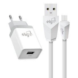 Kit Carregador Parede Tipo C Branco Elg Recarga E Sincronização