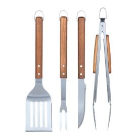 Kit Churrasco 4 Peças Havan Casa Cabo Madeira Acácia - Inox 