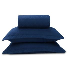 Kit Colcha Casal 100% Poliéster Lisa Versalhes Havan Casa 3 pçs - Midnight Blue