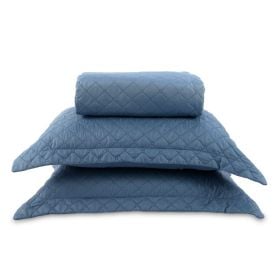 Kit Colcha Casal 100% Poli&eacute;ster Lisa Versalhes Havan Casa 3 Pe&ccedil;as - Azul