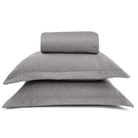 Kit Colcha Casal 100% Poli&eacute;ster Lisa Versalhes Havan Casa 3 Pe&ccedil;as - Cinza Amianto