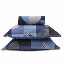 Kit Colcha Casal Estampada Versalhes 3 Peças Havan Casa - Napoles Azul Geo