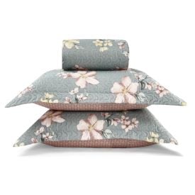 Kit Colcha Queen 100% Poliéster Versalhes Havan Casa 3 Pçs - Malva Verde Floral
