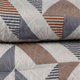 Kit Colcha Solteiro Versalhes Estampada Havan Casa 2 Peças - Bege Com Cinza