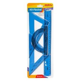 Kit de Régua Flexível Azul Waleu 4 Peças - 10130014
